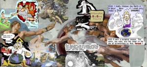 The Creation of the Adam, eve and the world based on Torah, Bible and Koran. Along with the Cartoonic critique concepts. 